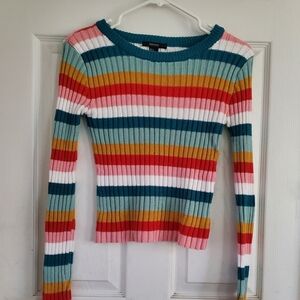 Forever 21 Stripped Retro Style Boho Ribbed Sweater, Size Small
